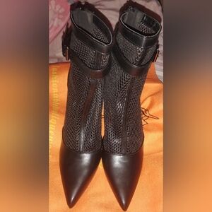 Black Mesh Boots with Leather Trim